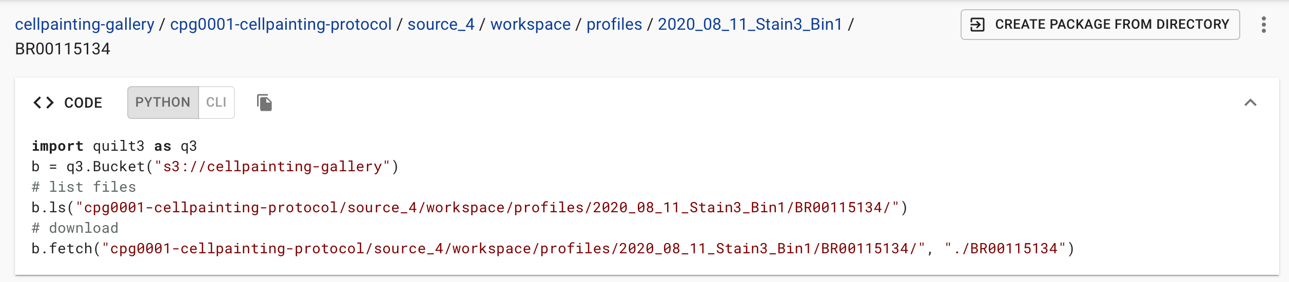 Downloading CPG with Quilt Python command